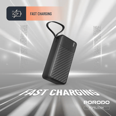 بنك الطاقة Porodo Piano بقدرة 10000mAh مع كابلات مدمجة - أسود