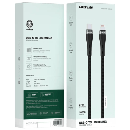 سلك تايب سي ايفون 2 متر أسود جرين ليون