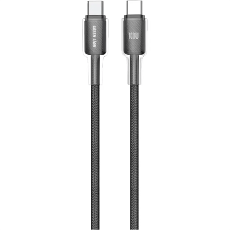 كابل Green Lion USB-C إلى USB-C شفاف لجهاز الكمبيوتر الشخصي بطول 1 متر مضفر PD 100 واط - أسود