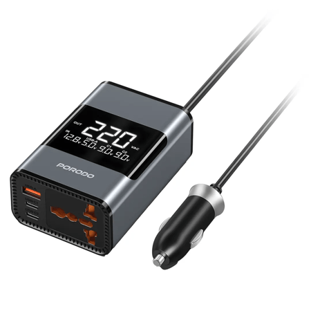 محول طاقة تيار متردد عالمي للسيارة من بورودو - رمادي