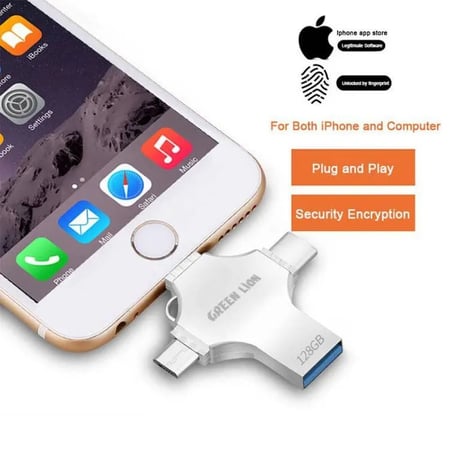 فلاش درايف نقل البيانات 4 في 1, 64GB - سيلفر قرين لايون 4-In-1 USB Flash Drive 64 GB - Silver
