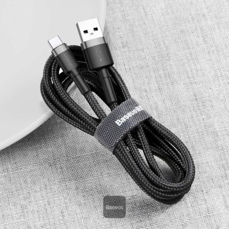 بيسوس - سلك USB تو تايب سي قماش بطول 3 متر - اسود