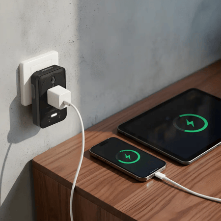 شاحن جداري بمنفذ عالمي سريع الشحن مع منفذ بورودو