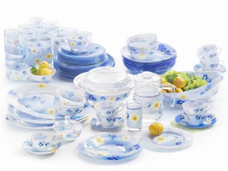 طقم أوركبال فرنسي نقشة بويـم بلو (Poème Bleu) بعدة خيارات