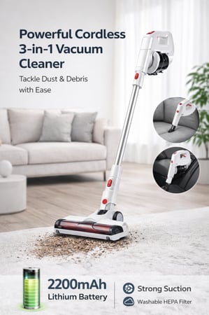 مكنسة لاسلكية 3in1 جاف من شركة hair سعة 2200mAh