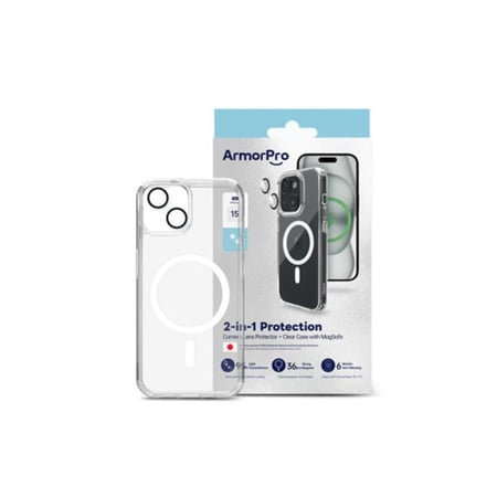 ارمور برو - حماية 2-1 غلاف حماية ماق سيف مع عدسات كاميرا للايفون 15 - شفاف