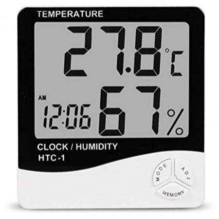 جهاز رقمي صغير لقياس الحرارة والرطوبة مع شاشة عرض