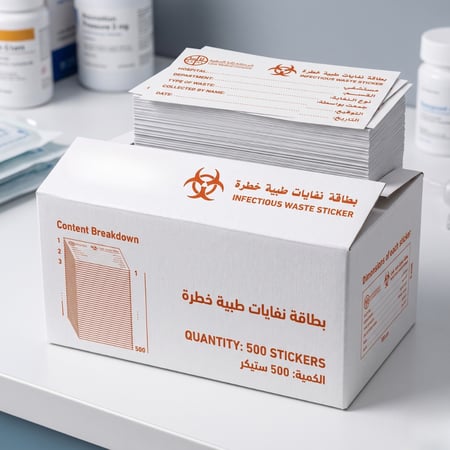باكيت استيكر نفايات طبية ابيض 500 حبة