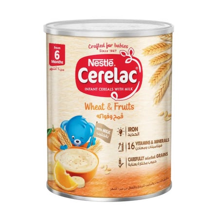 عبوة سيريلاك طعام أطفال بالقمح والفواكه حجم 1000 جرام.