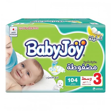 حفايض بيبي جوي مقاس 3 صندوق 104 حفاضات لمنع التسرب