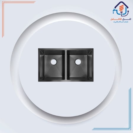 مجلى حوضين ستانلس استيل 45*80 اسود - تسقيط علي الرخام