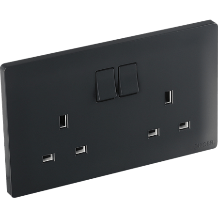 فيش ثلاثي مزدوج مع مفتاح مستطيل لون اسود بيانو