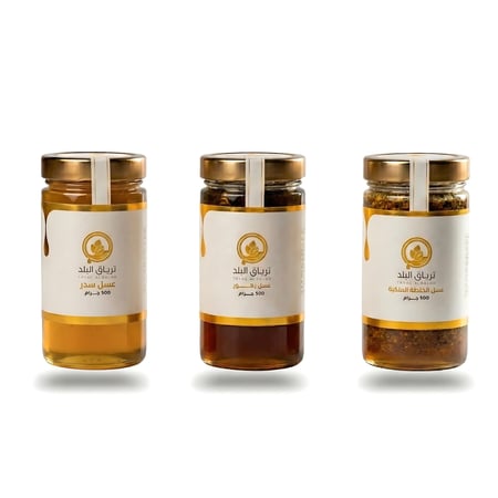 الباقة الذهبية المميزة (عسل السدر – عسل الخلطة الملكية – عسل الزهور)