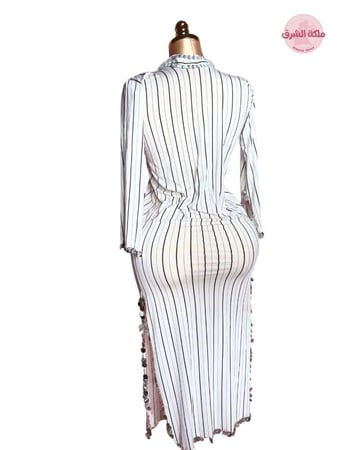 بدلة رقص الملكة دينا الشربيني (أبيض مخطط)