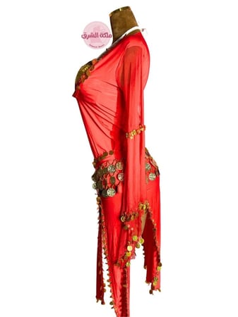 بدلة رقص الملكة بنت الأكابر (3 قطع) (أحمر)