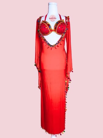 بدلة رقص الملكة  سنيوريتا (أحمر) (قطعتين)