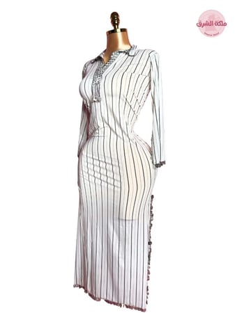 بدلة رقص الملكة دينا الشربيني (أبيض مخطط)