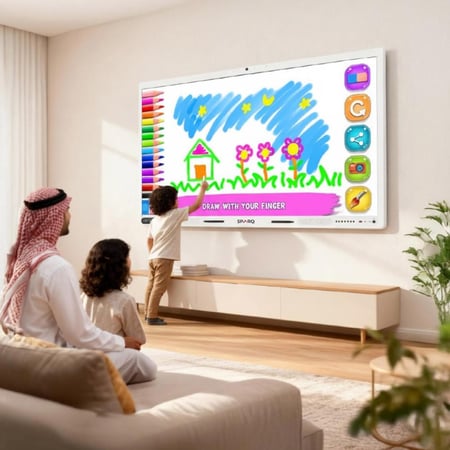 شاشة سبارك التفاعلية، شاشة لمس 110 بوصة، بدقة 4K UHD، ذاكرة رام 32 جيجابايت، سعة تخزين 256 جيجابايت .فيديو كونفرنس 48 ميجا بيكسل و 8 مايكروفونات، SPARQ SMART Interactive Screens