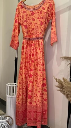 فستان قطن هندي برتقالي بزخرفة ا
