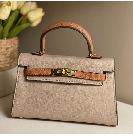 سمول هاندباق مقاس 22 | khaki & brown gold hardware