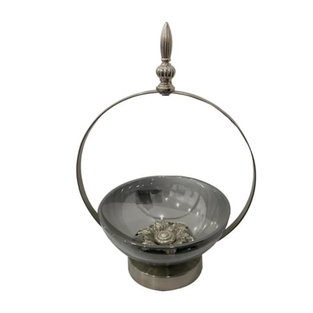 استاند تقديم داتري زجاج مع ماسك معدن فضي حجم صغير 15489