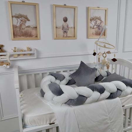 مفرش سرير أطفال ظفيرة 5 قطع رمادي لحماية وراحة مثالية