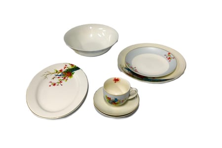 طقم صحون وكاسات فاخر – 47 قطعة بورسلين فاين بون شاينا