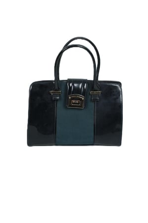 شنطة يد نسائية DAVIO أسود لامع مع أخضر داكن – أناقة جريئة بإطلالة فاخرة