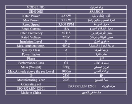 مولد كهرباء بنزين 4500 - شينري - متجر البيت الوجيه