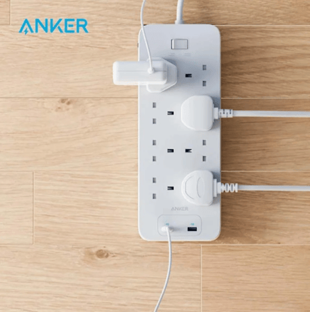 توصيلة كهربائية انكر 8 مقابس ثلاثية UK مع منفذين USB-A بقوة 12واط