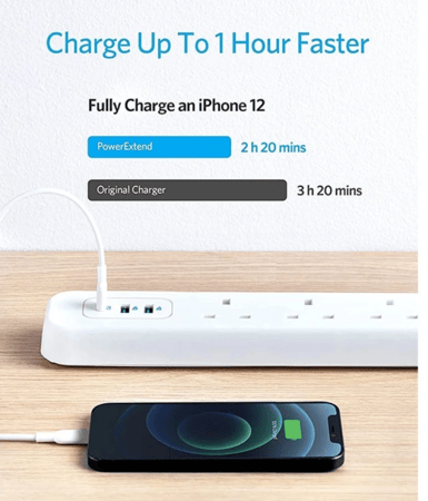 انكر - توصيلة 3 منافذ طاقة ومنفذين USB + بي دي - ابيض