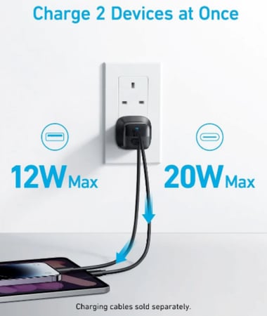 انكر - فيش جداري بقوة 33 واط بمنفذ تايب سي و منفذ يو اس بي - اسود