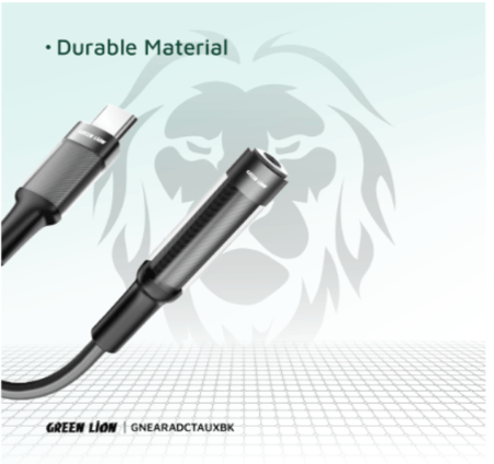 محول سماعة الأذن Green Lion USB-C إلى 3.5 Aux 12CM - أسود