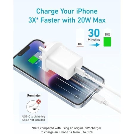 فيش ثلاثي جداري انكر 20 واط مع شاحن تايب سي 1.5 متر Anker USB-C High Speed Charger With USB-C Cable