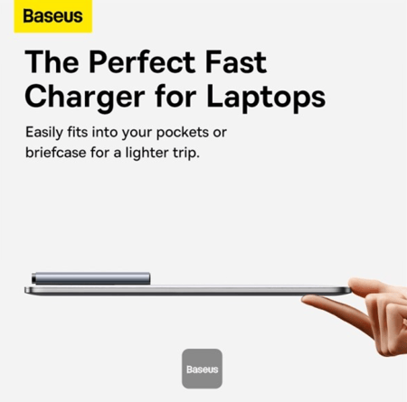 شاحن Baseus GaN5 Pro فائق النحافة وسريع C+U 65 وات بمقبس محول المملكة المتحدة/الاتحاد الأوروبي/الولايات المتحدة مع كابل USB C 100 وات - رمادي