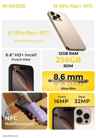 جوال (256) M-Horse 16promax + ساعة الترا الرياضية هدية