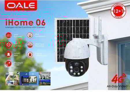 كاميرا مراقبة ذكية OALE iHome 06 تعمل بالطاقة الشمسية بتقنية AOV مع شريحة SIM 4G، دقة 2960*1665 2K، زاوية 355 درجة تدعم الرؤية الليلية واكتشاف الحركة والمكالمات الصوتية