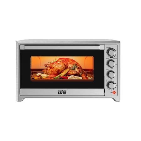 ويننج ستار ، فرن كهربائي , سعة 60 لتر , صينية خبز , صينية بيتزا , شواية دوارة  , 2000 واط , فضي , م/ ST-9855