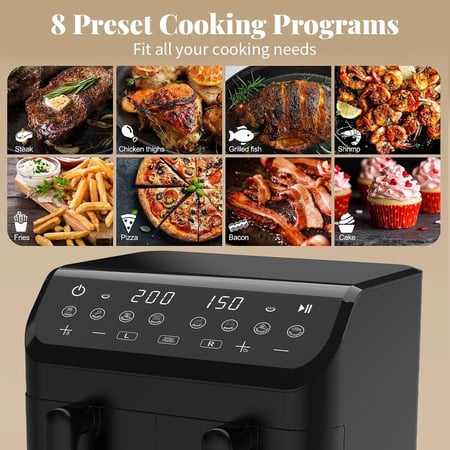 ويننج ستار , قلاية هوائية 2*1 , سعة 4.5 لتر  + 4.5 لتر , ديجيتال , سلة طعام مقاومة للالتصاق , قواعد مانعة للانزلاق , 2000 واط , اسود , م/ ST-9692