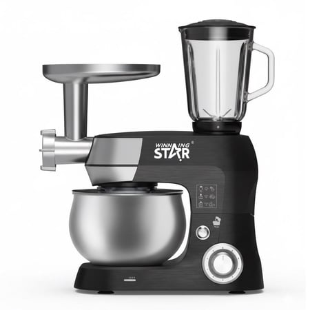 ويننج ستار محضرة طعام , سعة 5 لتر , عجانة , مفرمة  , خلاط  , درع سكب , 6 سرعات مع النبض ,  2000 واط , اسود فضي , ST-5305