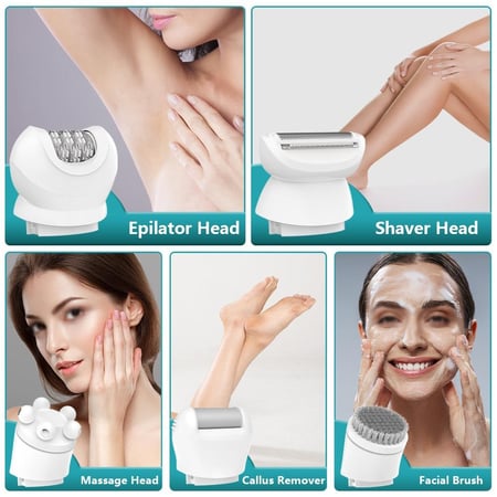 ويننج ستار جهاز إزالة الشعر , ملحقات ماكينة حلاقة , جهاز تلميع البشرة , رأس تدليك , فرشاة تنظيف الوجه , 5 واط , ابيض , م/ ST-5820