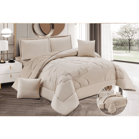 مفرش برايم هوم الفندقي – طقم 4 قطع سادة بيج كريمي
