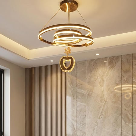 نجفة مودرن LED ثلاث حلقات ذهبية مع كريستالة وسط K-G-8054-GD