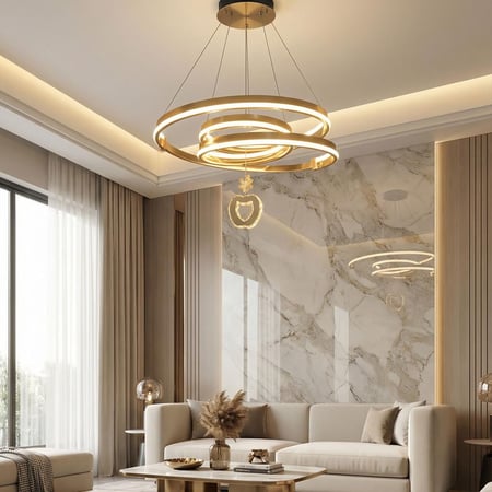 نجفة مودرن LED ثلاث حلقات ذهبية مع كريستالة وسط K-G-8054-GD