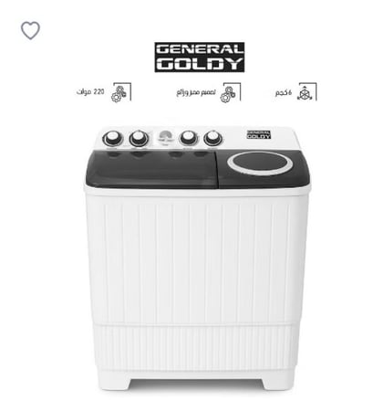 غسالة جنرال جولدي حوضين، سعة 9 كيلو غسيل و5 كيلو تجفيف، 220 فولت GGWMTT09WB