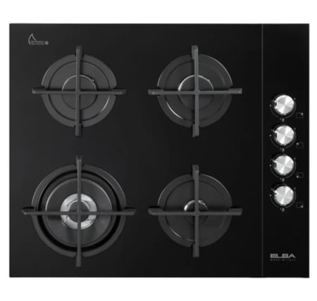 البا الايطالية - سطح بلت ان غاز سيراميك ايطالي 60 سم - 4 شعلات غاز منها شعلة مزدوجة - تحكم يدوي جانبي - إشعال إلكتروني - دعامات أواني من الحديد الزهر - حامل مقلاة من الحديد الزهر - أنظمة أمان