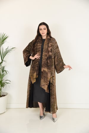 عباية شيفون ملون كاجوال دبل فيس بلونين الأسود والبني