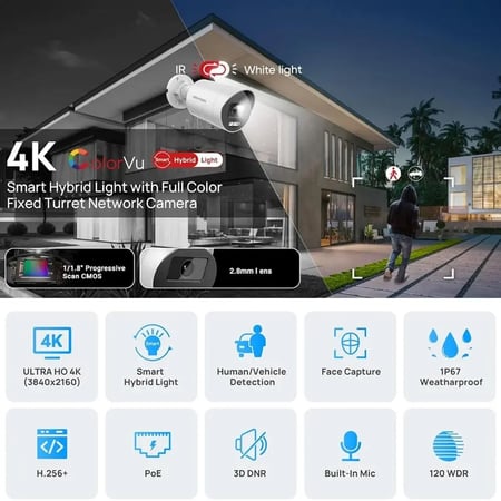 كاميرا خارجية IP هيكفيجن DS-2CD2087G2H-LIU بدقة 8 ميجابكسل مع ميكروفون مدمج ورؤية ليلية ذكية