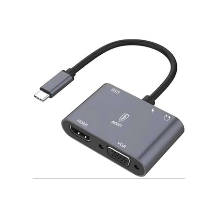 محول 4 في 1 نوع C إلى HDMI و VGA - وصلة بروجكتر متعددة المنافذ شحن ونقل بيانات