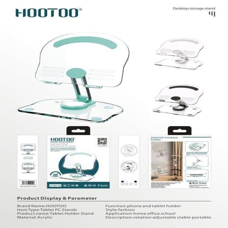 حامل الأجهزة اللوحية القابل للطي والدوران 360 درجة شفاف من هوتو HooToo